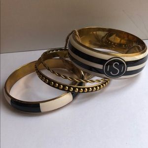 Set of Bangle Bracelets Letter S black gold white